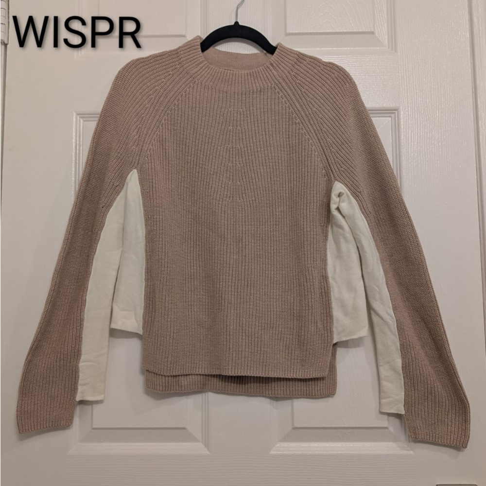 Women's WISPR Luxury Cotton/Silk blend Beige & White Crew Neck Sweater M